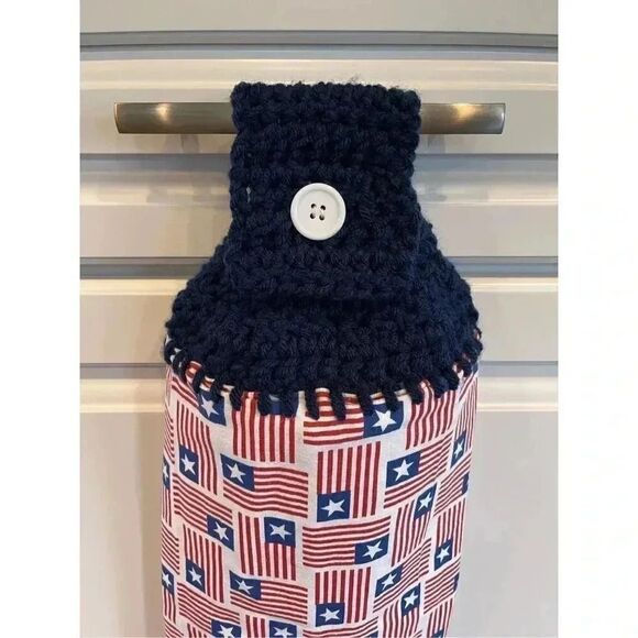 Crochet Top Kitchen Towel- American Flags - Picture 2 of 2